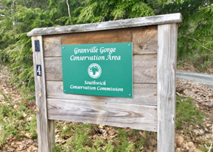 The Granville Gorge sign on Route 57 in Southwick, Massachusetts
